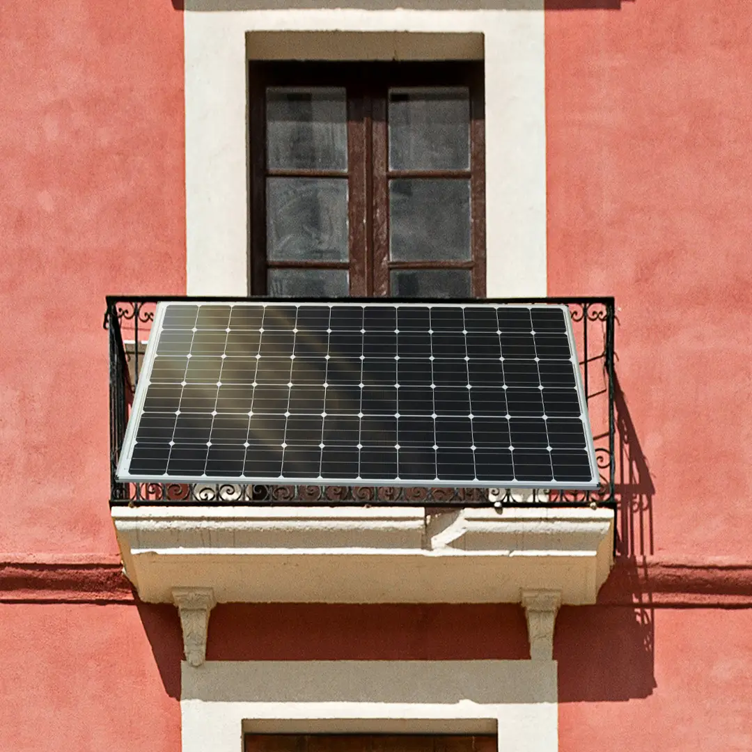 A solar panel mounted on a balcony