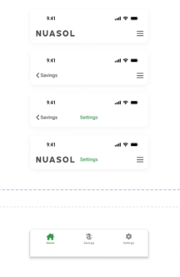 Nuasol app bars and bottom tab bar